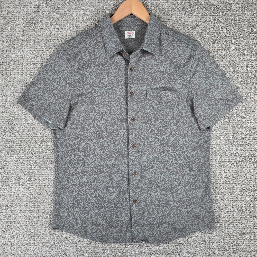 Faherty Shirt Mens L Green Hermosa Olive Frond Print Short Sleeve Cotton Blend
